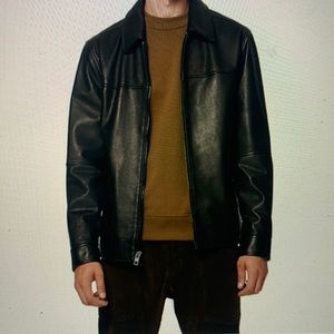 Andrew Marc men’s black leather bomber jacket